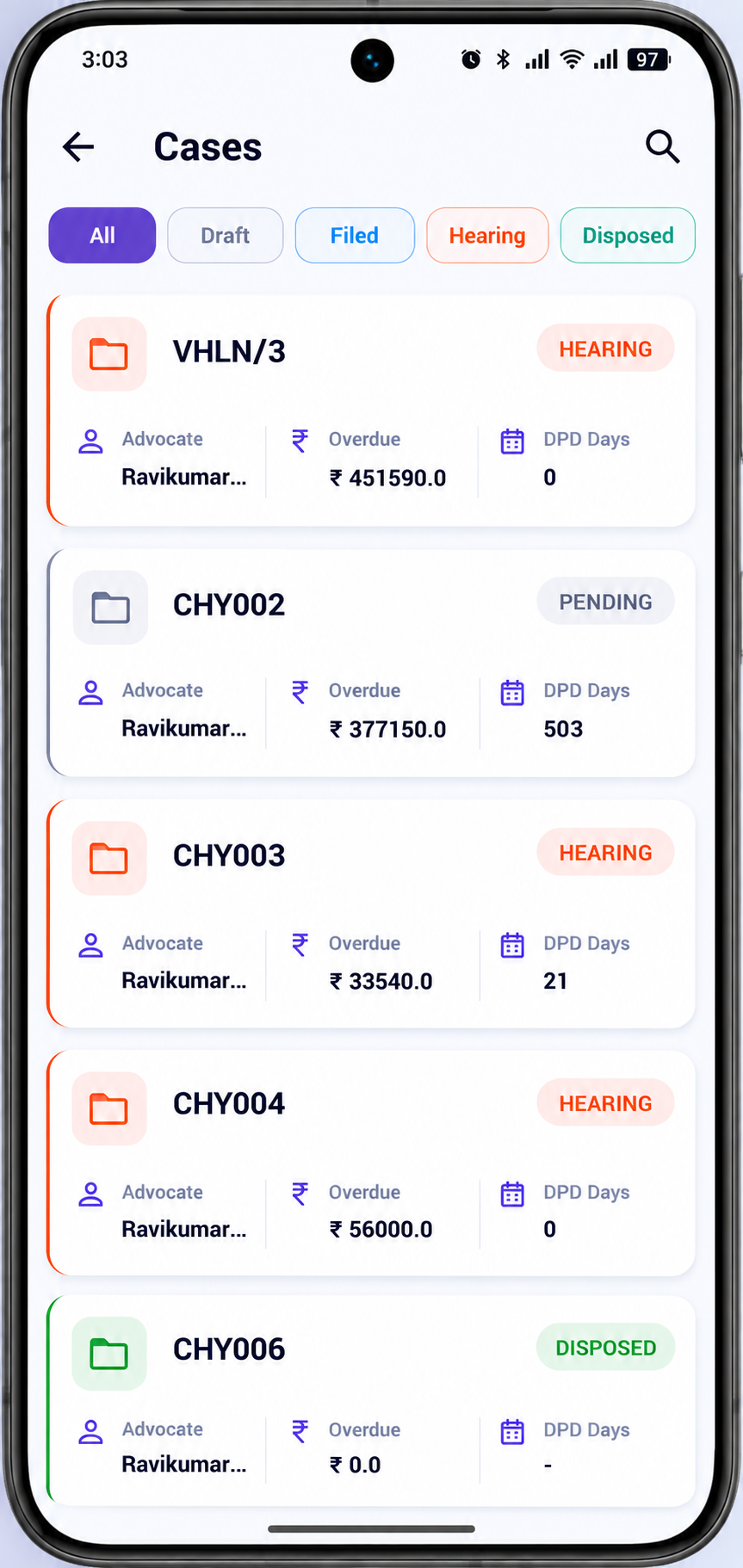 Legal Management screen
